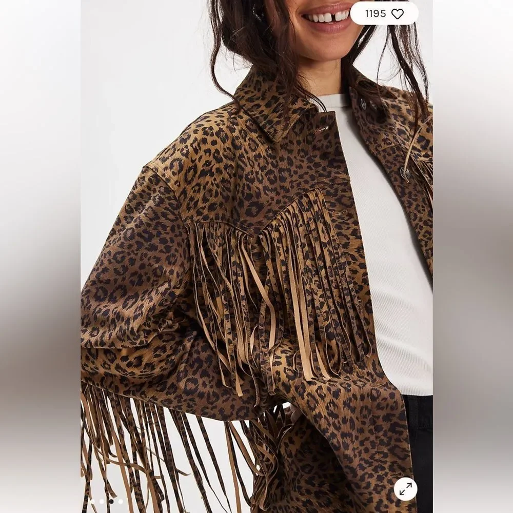 We The Free Fringe Out Vegan Suede Animal Print Jacket